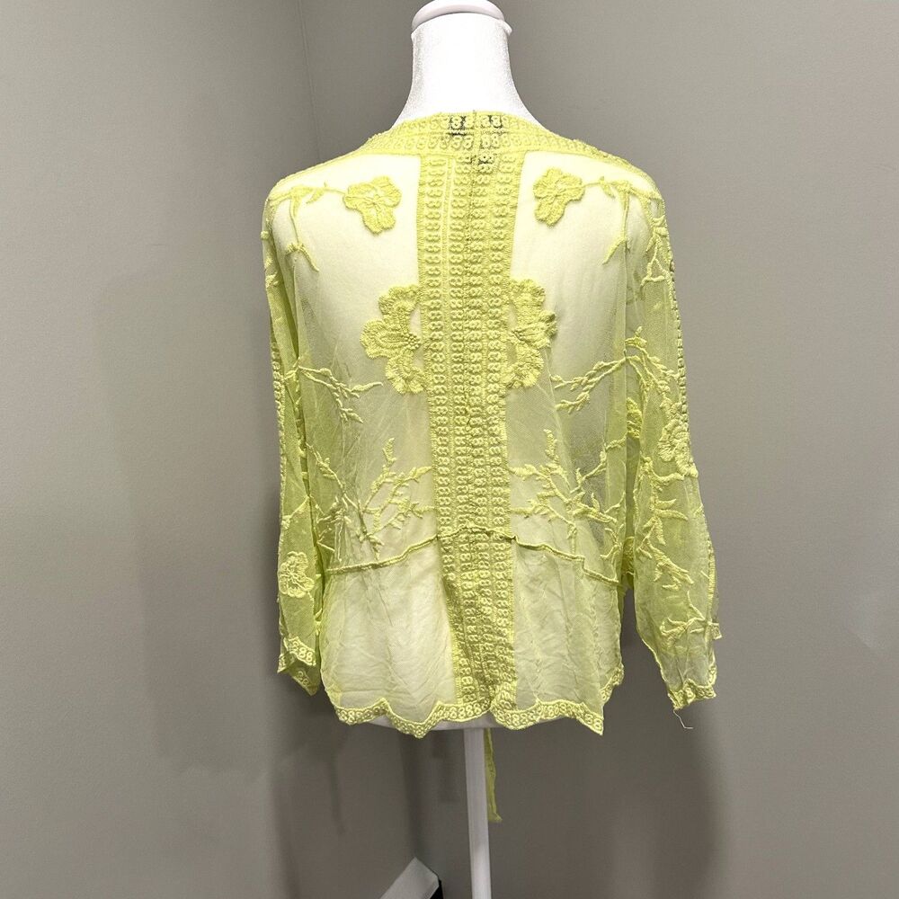 Rachel Zoe Tie Front Neon Yellow Lace Kimono/Cover Up - Picture 3 of 4